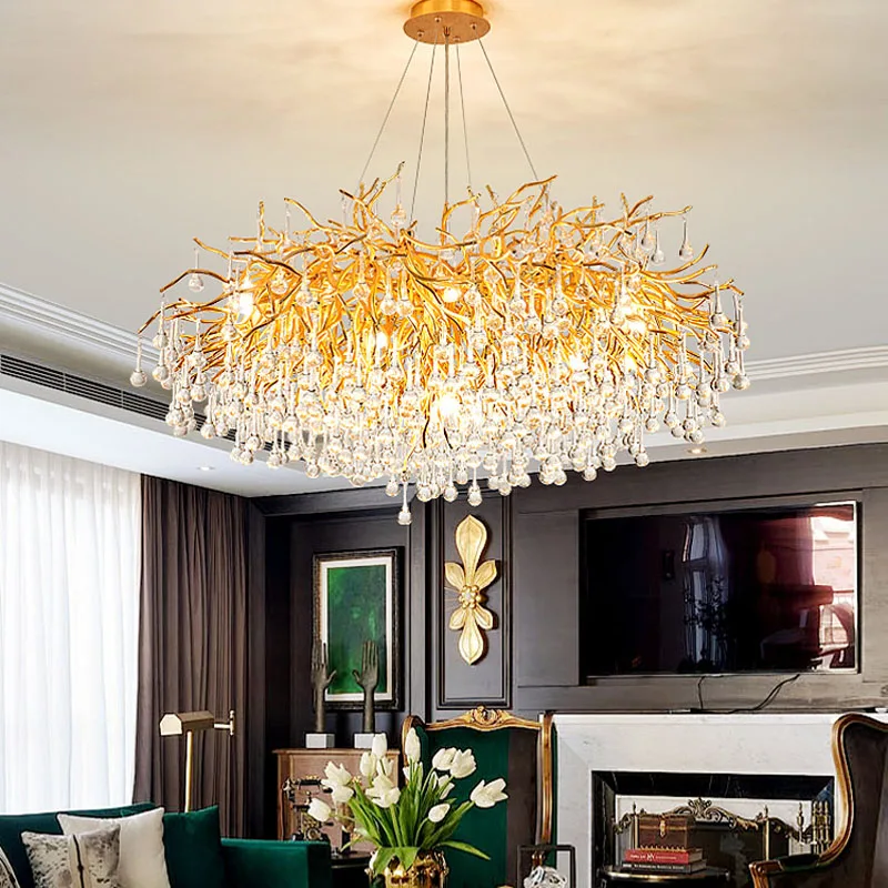 

Modern Luxury Ceiling Chandelier Lighting Crystal LED Chandeliers Living Room Decoration Villa Water Drop Pendant Lamp