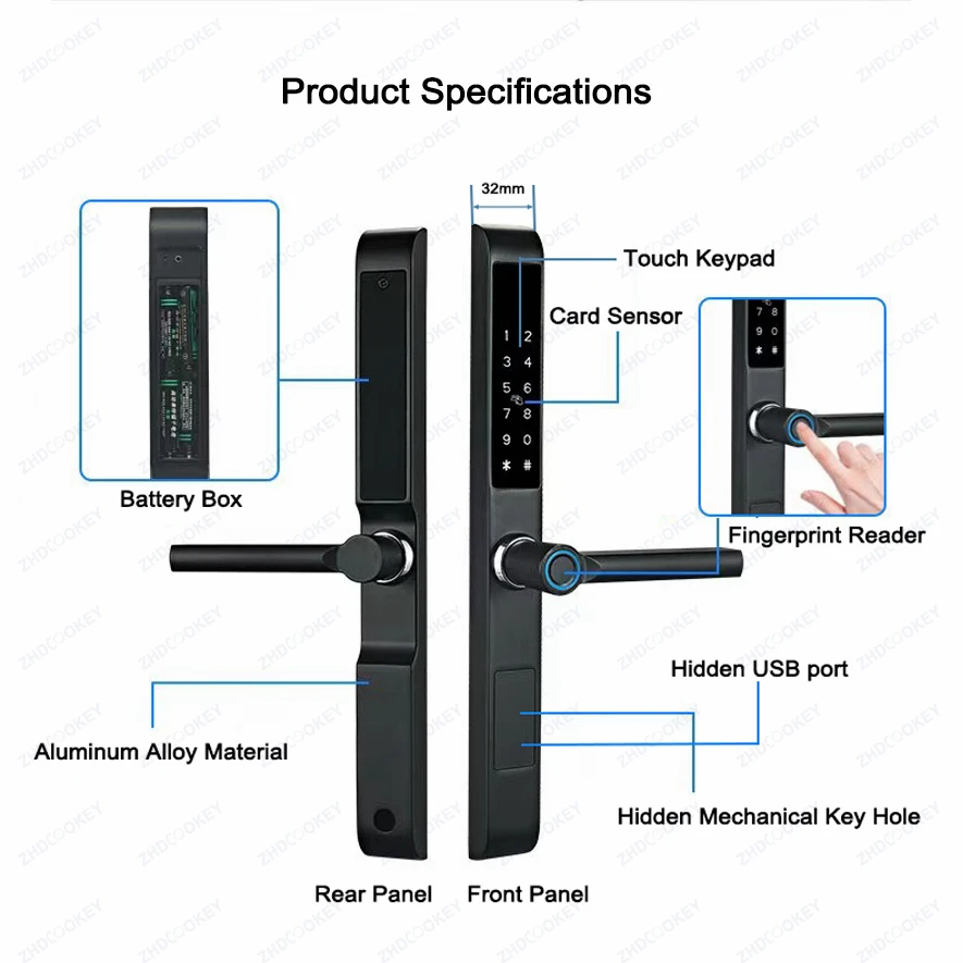 Waterproof TTLock Smart Lock APP Control Fingerprint Password RFID Card Keypad W