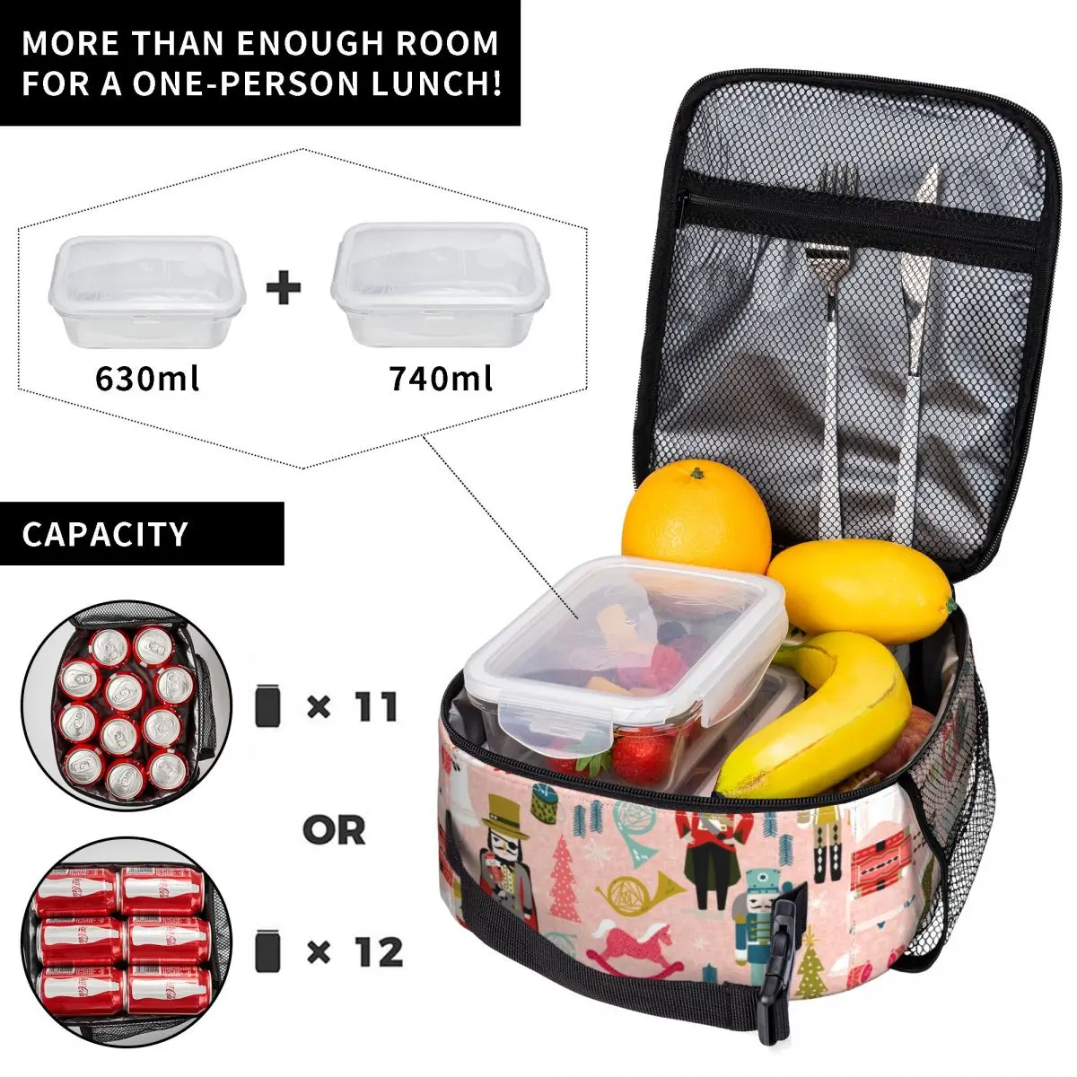 Nutcracker Ballet Dancer Thermal Insulated Lunch Bag Women Resuable Lunch Tote for Outdoor Camping Travel Multifunction Food Box
