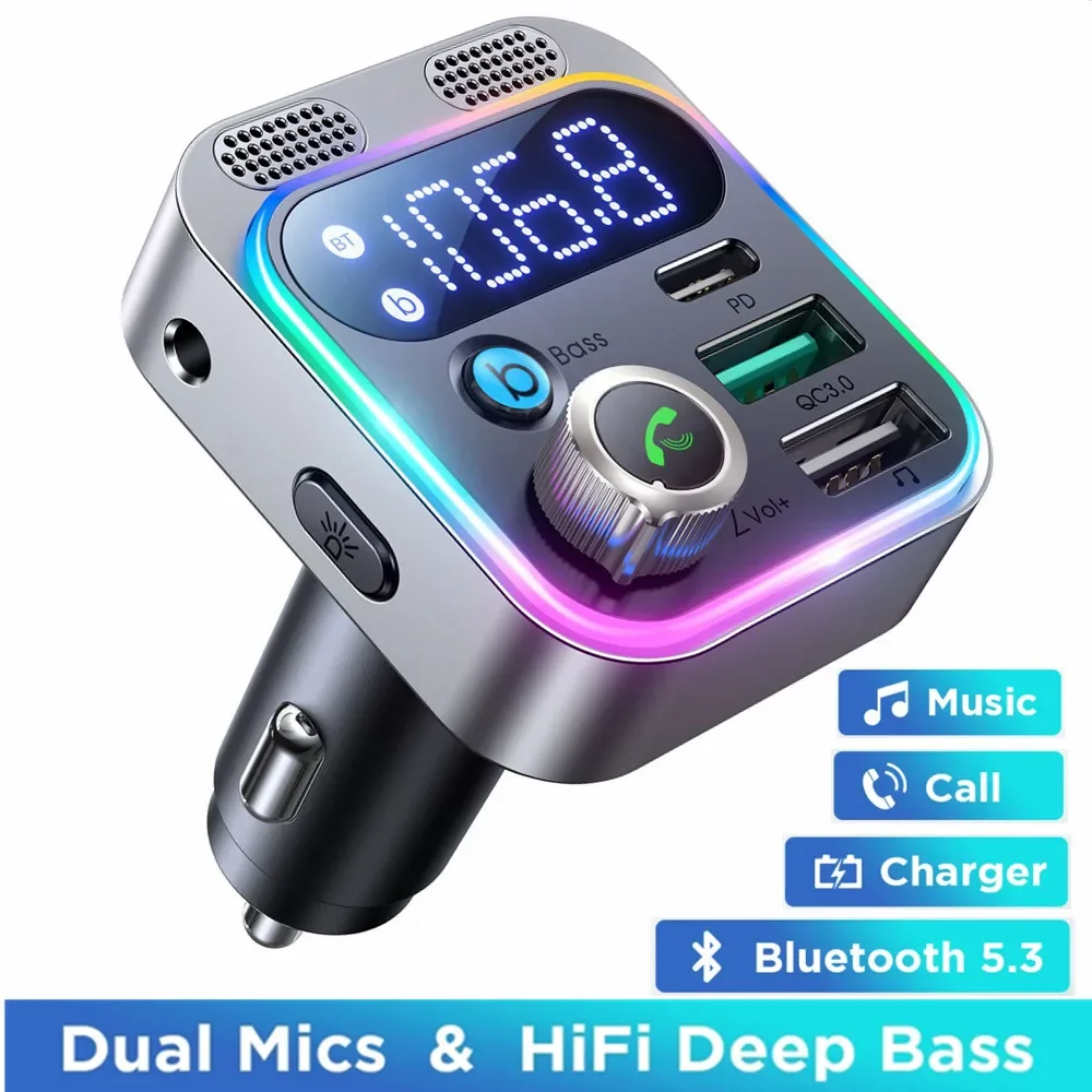 LENCENT Bluetooth 5.3 FM Transmitter Full Metal Bluetooth Car Adapter with  PD 20W & QC3.0 Fast Charger Hi-Fi Music Adapter - AliExpress