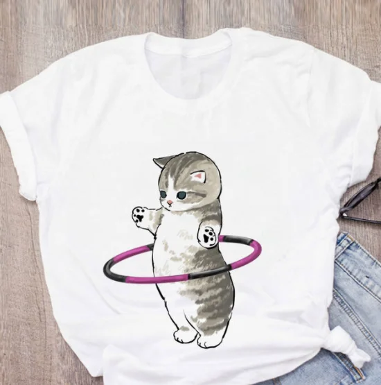 

WT48 Women T-shirt Cute Cat Funny Cartoon T-shirt T-shirt Print T-shirt Fashion Aesthetic Top Tee Female