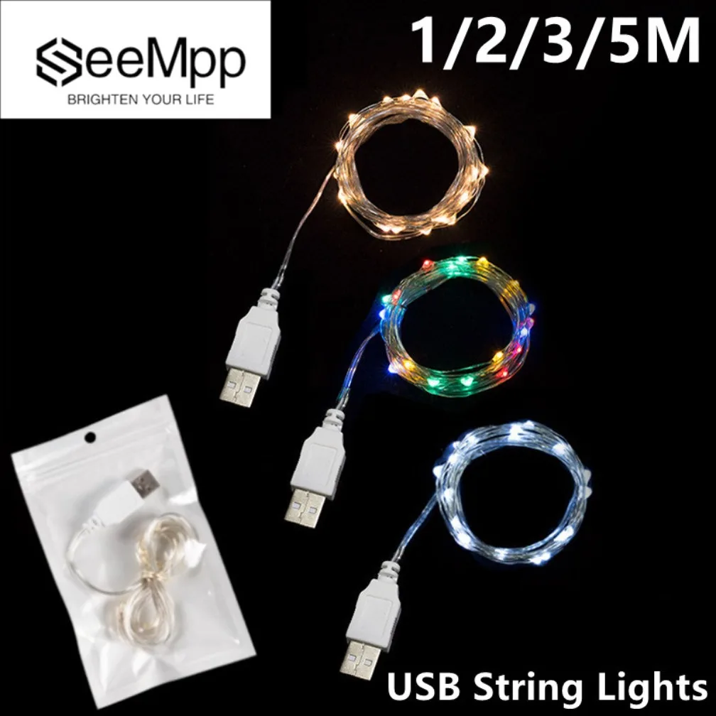 

USB LED String Lights 1/2/3/5M Silver Wire Garland Light Waterproof Fairy Lights For Christmas Wedding Holiday Party Decoration