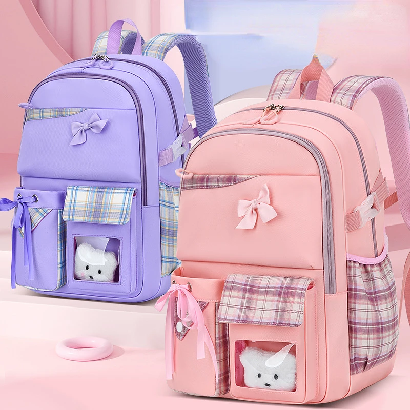 

Schoolbag for Primary Pupil Light Multifunctional Leisure Children's Bag Waterproof Fabric Bow Shaped Outdoor Travel Supplies
