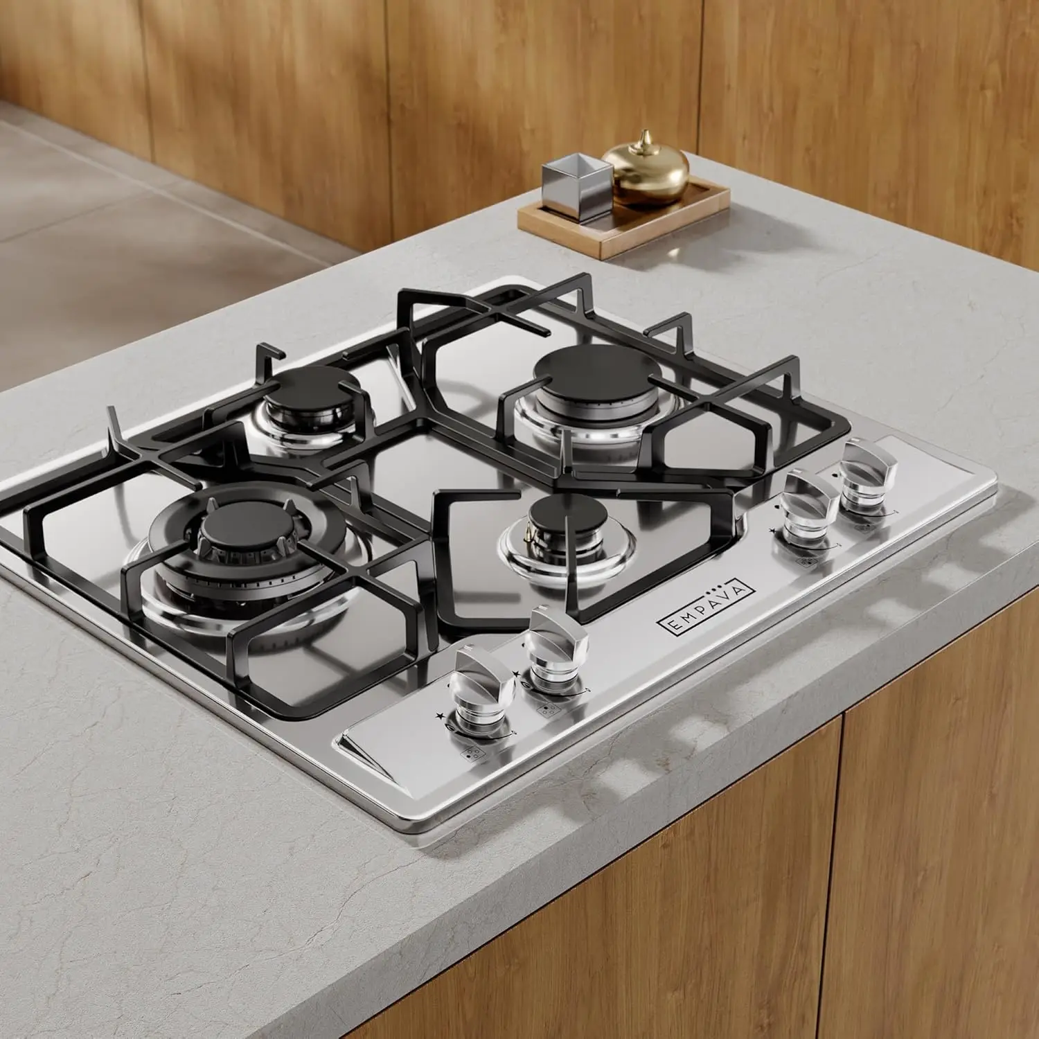 24" Gas Stove Cooktop 4 Italy Sabaf Sealed Burners NG/LPG Convertible Stainless Steel Cooker, 24 Inch