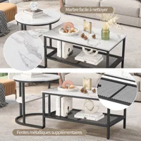 Anajqaqia Ensemble de 2 tables basses gigognes, ensemble de tables d'appoint séparables 2 en 1 pour salon, avec étagère de rangement en maille, structure en métal noir pour salon 6