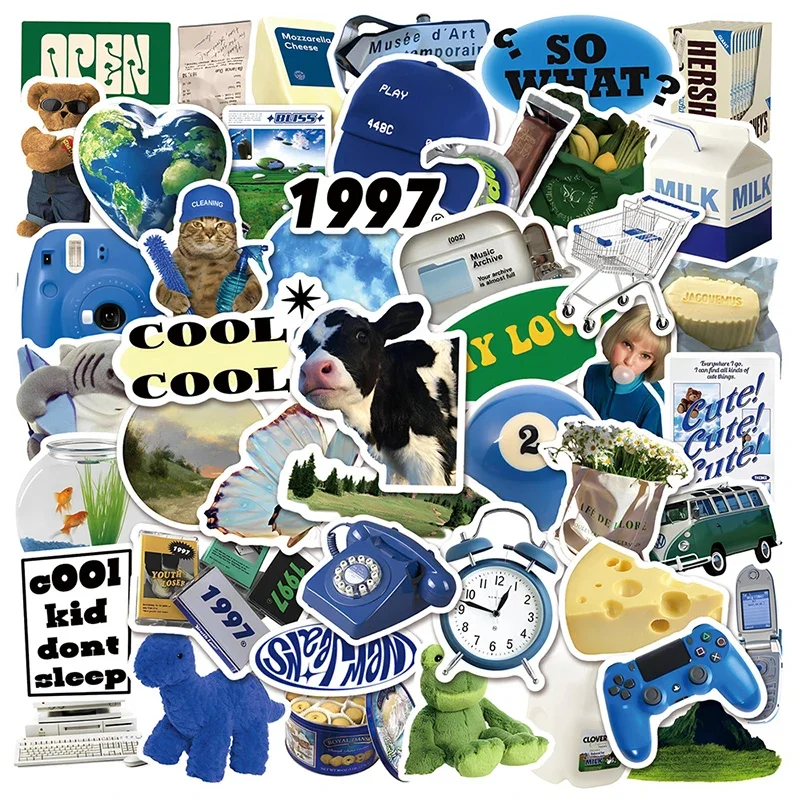 10/30/50PCS Fresh Cow Cheese PVC Graffiti Sticker Sticky Aesthetic Color Decorative Scrapbook DIY Child Phone Stationery Supply