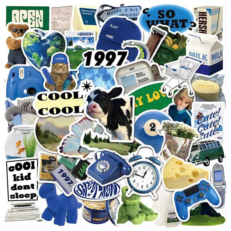 

10/30/50PCS Fresh Cow Cheese PVC Graffiti Sticker Sticky Aesthetic Color Decorative Scrapbook DIY Child Phone Stationery Supply