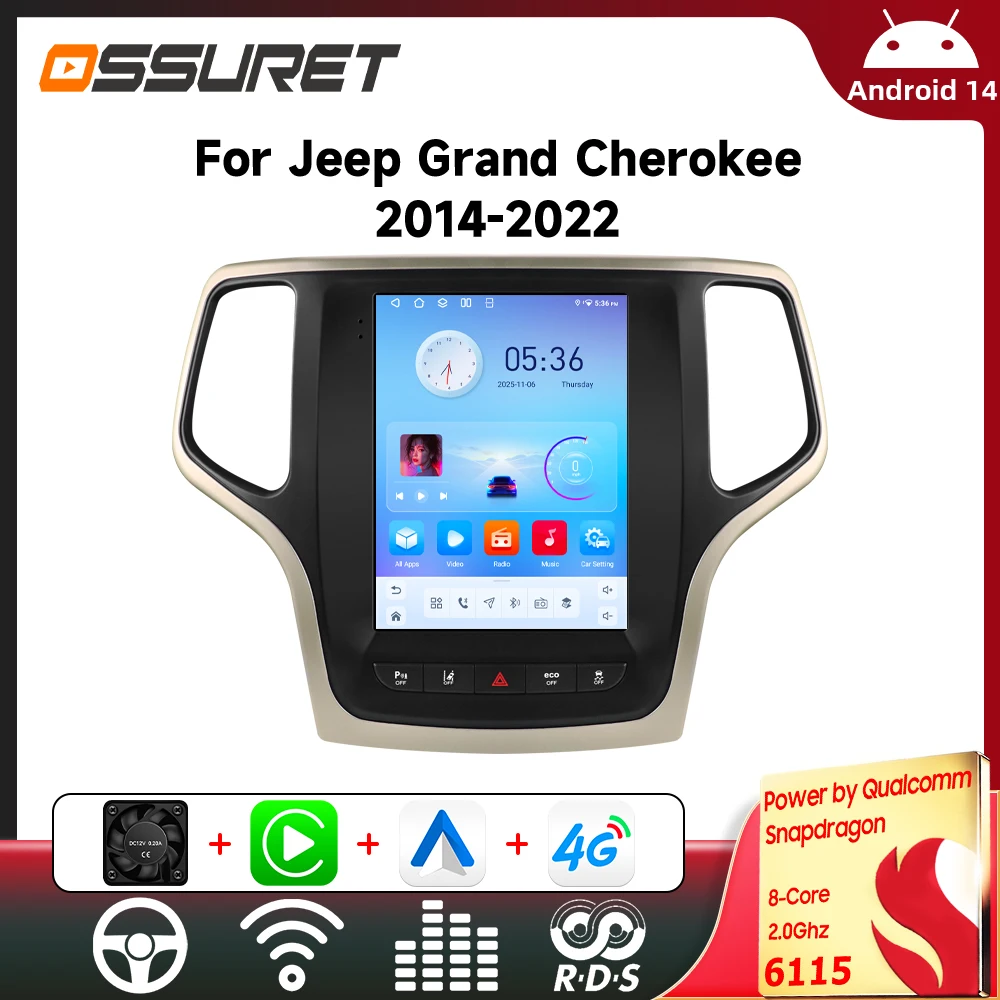 Radio para Auto Android 6115 para Jeep Grand Cherokee 2014-2022, Multimedia, Video, 4G, 2 DIN, Estéreo, Reproductor Inalámbrico Carplay, Cámara 360 1