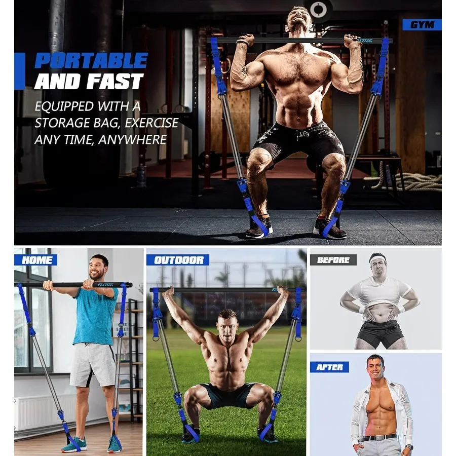 Pilates Bar Kit with Resistance Bands, Heavy Duty Pilates Equipment for Men, Training Bands with Handles for Legs, Hip, Back, Ar