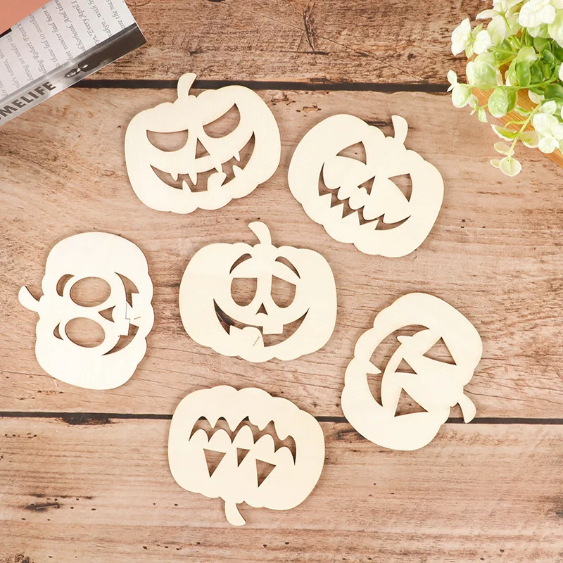 10Pcs Wooden Scary Hanging Crafts Egg Face Ornament For Happy Halloween Party Home Decorations Kids DIY Painting Gifts Supply