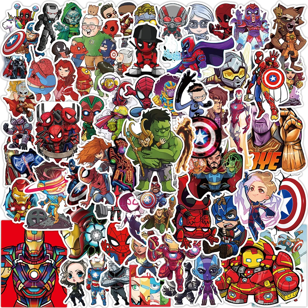 10/30/65pcs Disney Marvel Avengers Stickers for Kids Super Hero Anime Decals DIY Skateboard Laptop Car Kids Cool Sticker Packs 10 30 50 100pcs dragon ball super saiyan son goku anime stickers cartoon decal laptop motorcycle phone car waterproof sticker