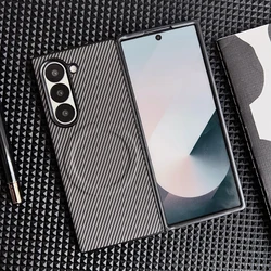 Magsafe Magnetic Wireless Charging Luxury Carbon Fiber Phone Case - Solid Color Bumper Cover - Samsung Galaxy Z Fold6 (Grey)
