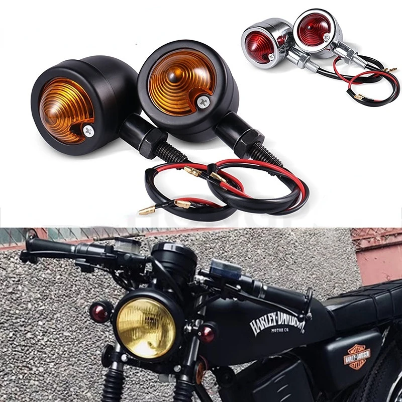 

Retro Motorcycle Turn Signal Indicators Stop Light Yellow Red Rear Turn Lights For Harley Chopper Motorbike Accessories