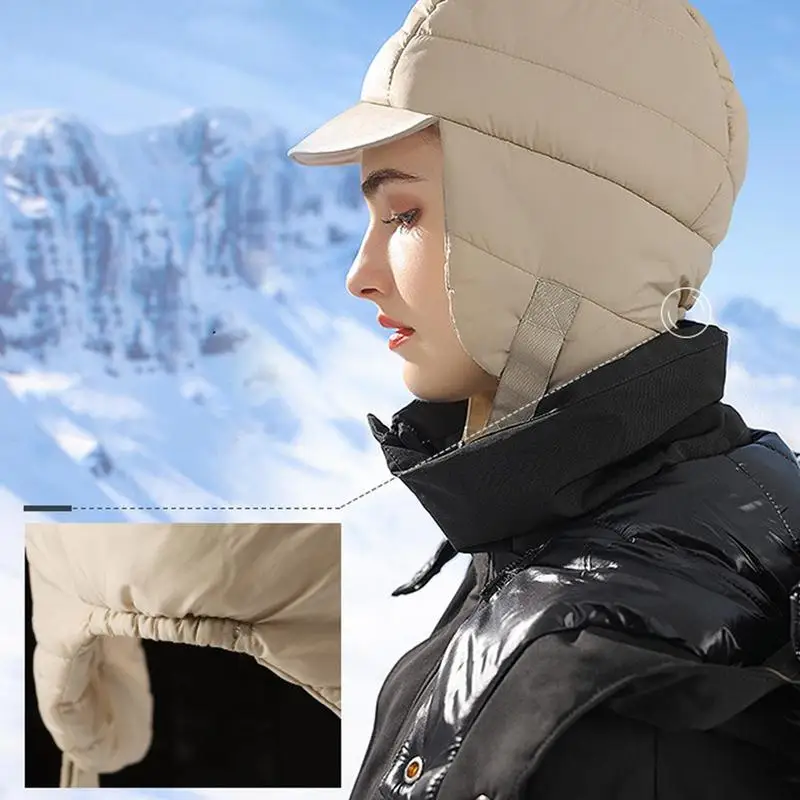 Down Hats For Men Warm Ski Down Earflap Hats Ultra Lightweight Waterproof Windproof Fleece Warm Beanie Hat