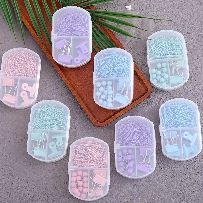 Colorful 3-in-1 Stationery Set - Cute Paper Clips, Binder Clips & Thumb Tacks Combo for School  Office Accessories - 4