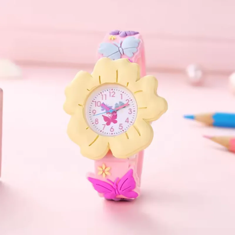New Children's Flower Butterfly Cartoon Watch 3D Pattern PVC Soft Adhesive Skin friendly Children's Learning Watch
