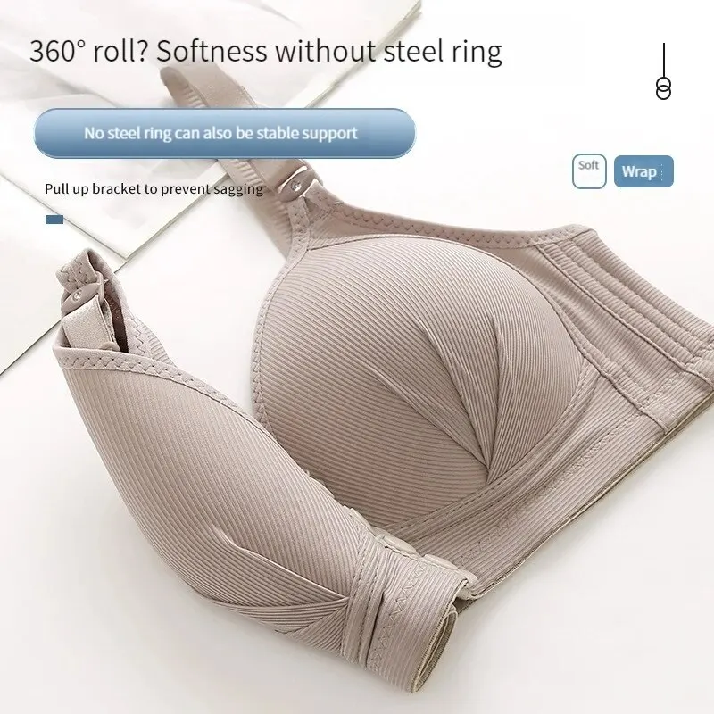 Womens Bra Front Buckle Sexy Push up Adjustable Thin Cup Breathable Comfortable Middle-aged Mom Ladies Underwear