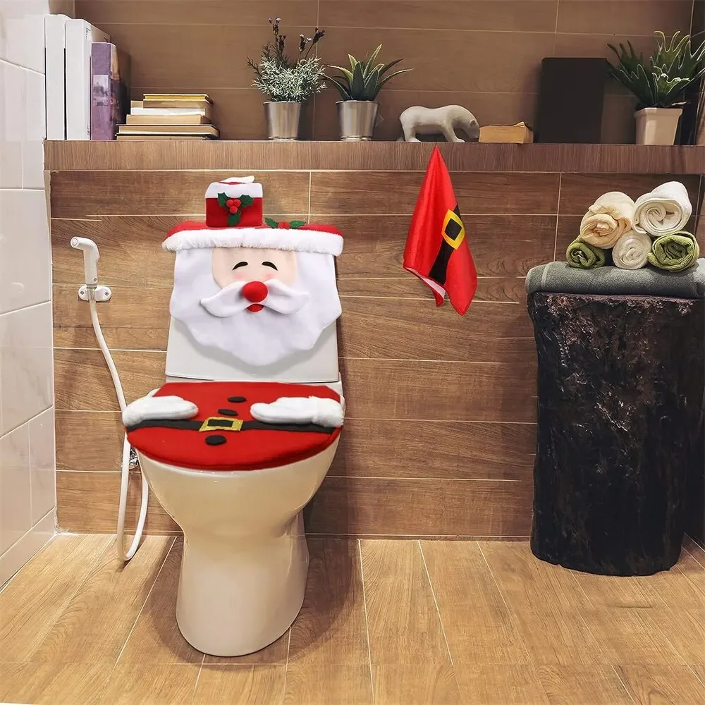 3PCS Christmas Bathroom Accessories Supplies Toilet Decoration Christmas Toilet Bathroom Decoration Cartoon Seat Cover