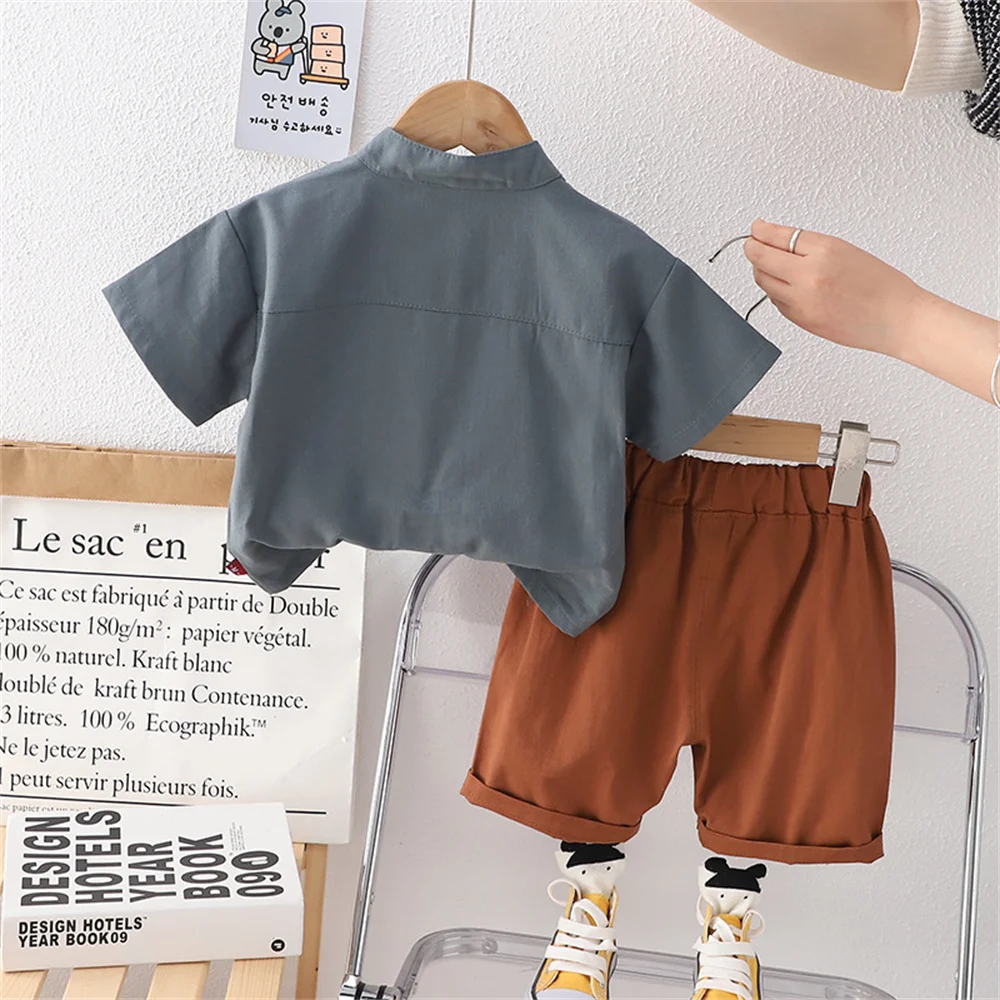 Infant Boy Clothes Set Summer Kids Boys Casual Solid Color Shirt Tops + Pants 2Pcs Birthday Suit for Toddler Boy 0-4 Years