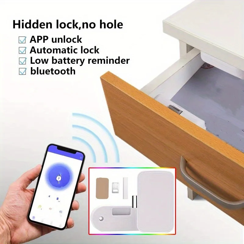 Anti-Theft APP bluetooth Drawer Lock Wireless Smart Security Lock Keyless Invisible Child Safety Cabinet Locks Switch for Home O