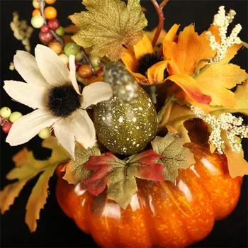 Fake Pumpkins With Artificial Flowers For Halloween House Party Thanksgiving Fall Ornaments Home Table Centerpiece Kitchen Decor 6