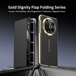 Luxury Electroplated Matte Magnetic Flip Leather Case with Intelligent Window - Full Protective Cover for Huawei Mate X3 (Black)