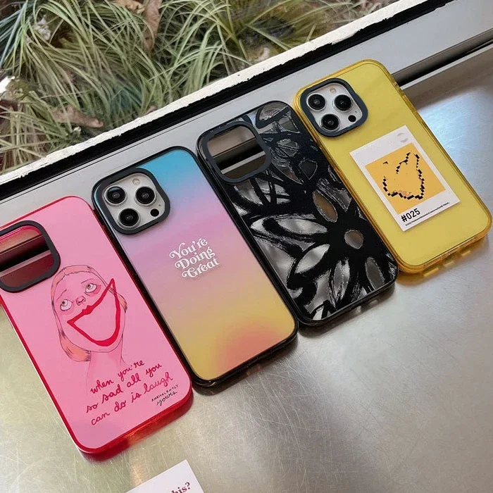 

Cute Graffiti Flowers 2.0 Version Acrylic Upgrade Border Phone Case Cover for IPhone 11 12 13 14 15 Pro Max Case for IPhone 15