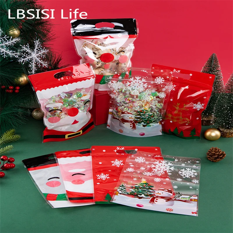 

LBSISI Life-Transparent Candy Gift Bag Snowflake Elk Santa Claus Packaging Snack Spring Festival Party Supplies 50Pcs