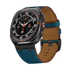 Premium Genuine Leather Wristband for Men - 47mm Ultra Watch Strap Bracelet Accessory (Blue black)