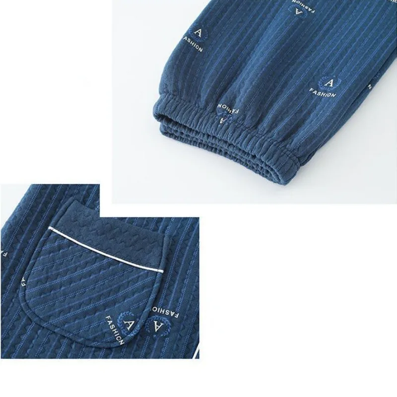 2024 New Pajamas Men's Spring Autumn Thickened Cotton Sleepwear Winter Thin Padded Air Cotton Sandwich Homewear Men's Loungewear