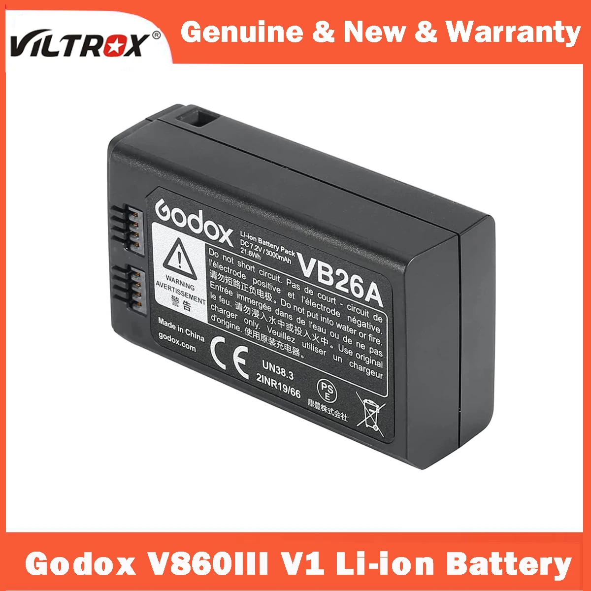 Godox Vb26A V860Iii V1 Batteria Agli Ioni Di Litio Power Pack Dc 7.2V 3000Mah 21.6Wh Per Godox V1S V1N V1C V1F V1O V1 V860Iii V850Iii