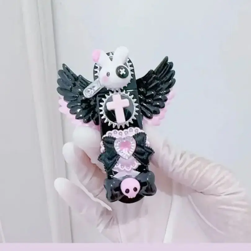 Novelty Jirai Kei Women's Cute Gas Cigarette Lighter Refillable Pink Black Bunny Wings  Smoking Lighter Cigarette Pack Set 3