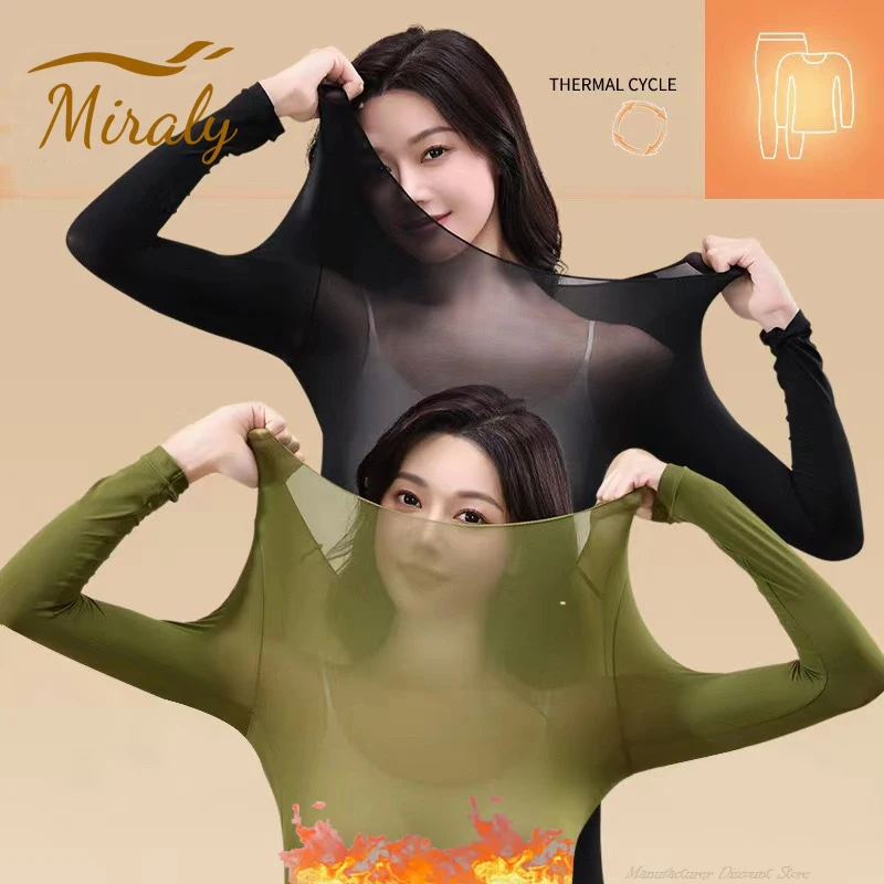 Autumn Winter Women Seamless High Elastic Thermal Underwear Pajamas Set Long Sleeve Bottoming Top Long Johns thermal underwear sets