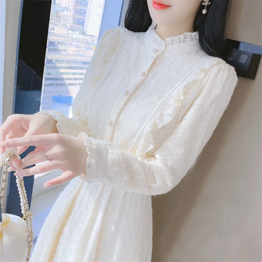 

2023 New Autumn Dress Slim Women Long Sleeve Lace Dress Elegant Lady A-line Party Dresses Vestidos Winter Bottmings Mujer WZ2276
