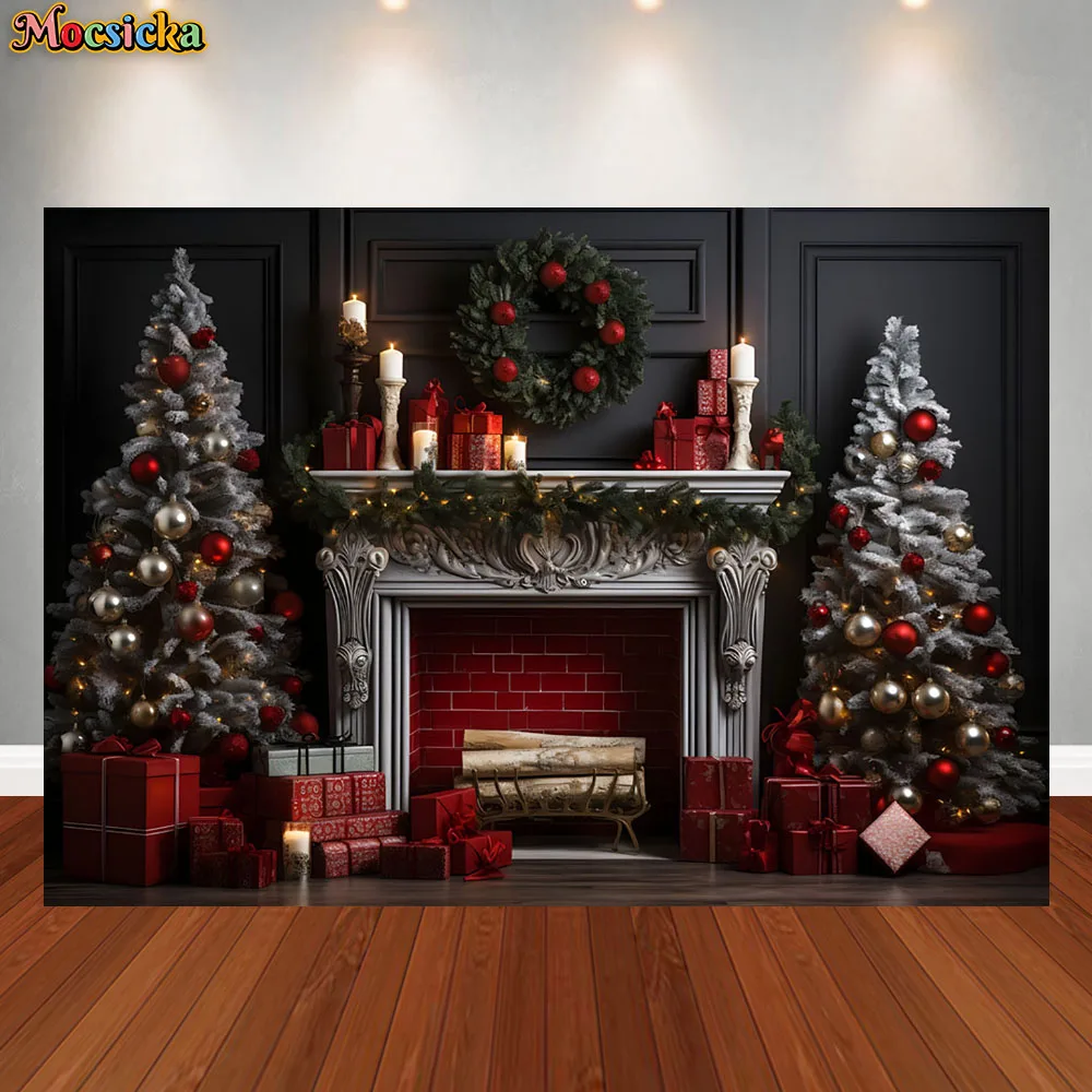 

Christmas Backdrop for Photography Xmas Tree Window Fireplace Gift Santa Winter Family Party Kids Portrait Photo Background