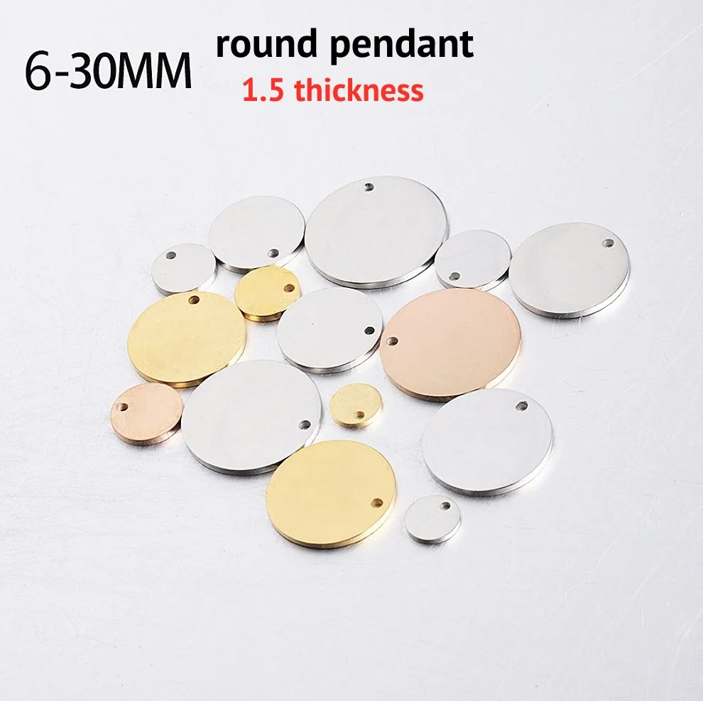 

10pcs/lot 100% Stainless Steel Mirror Polished 6-20mm Disc Round Tag Charm Pendant for Bracelet Necklace DIY Jewelry Charm
