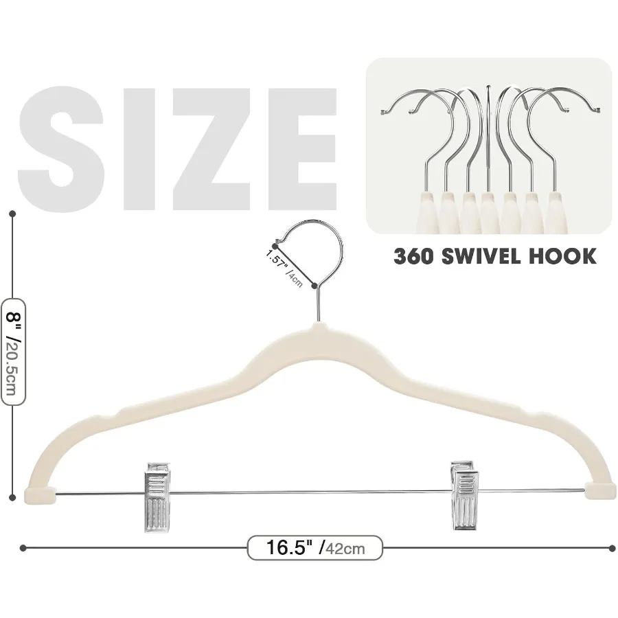 36Pack Beige Velvet Hangers with Clips for Adjustable Adult Use HeavyDuty Felt NonSlip Slim Design SpaceSaving Hangers Ideal fo