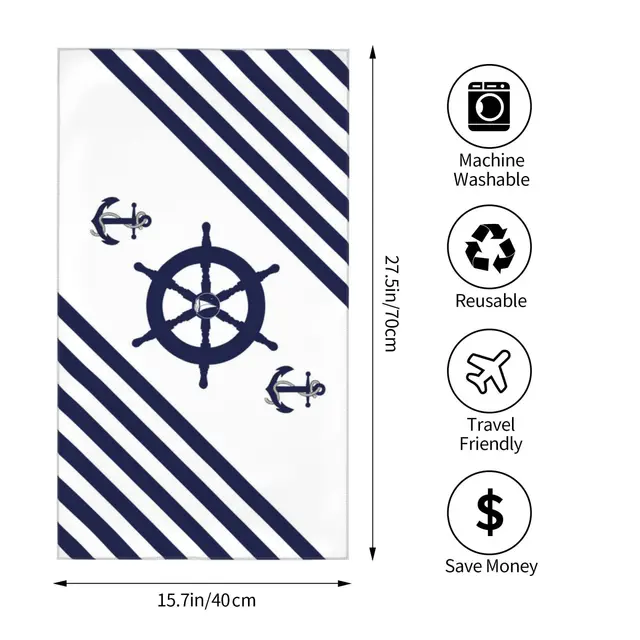 Nordic dark blue sailing series rudder household bathroom towel hotel towel bathroom microfiber towel 40*70 can be customized 2