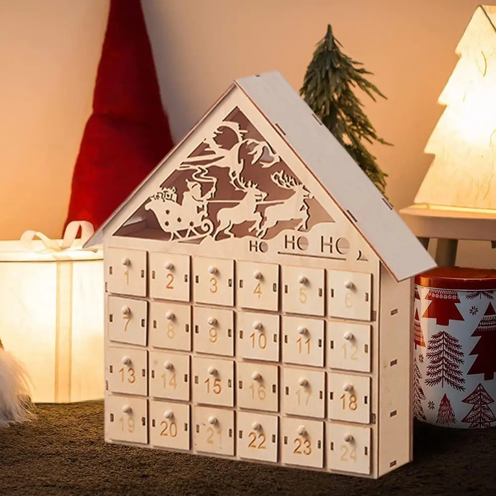 Wooden Christmas Advent Calendar With 24 Empty Storage Drawers House Shape  Christmas Countdown Calendar Home Decor - AliExpress
