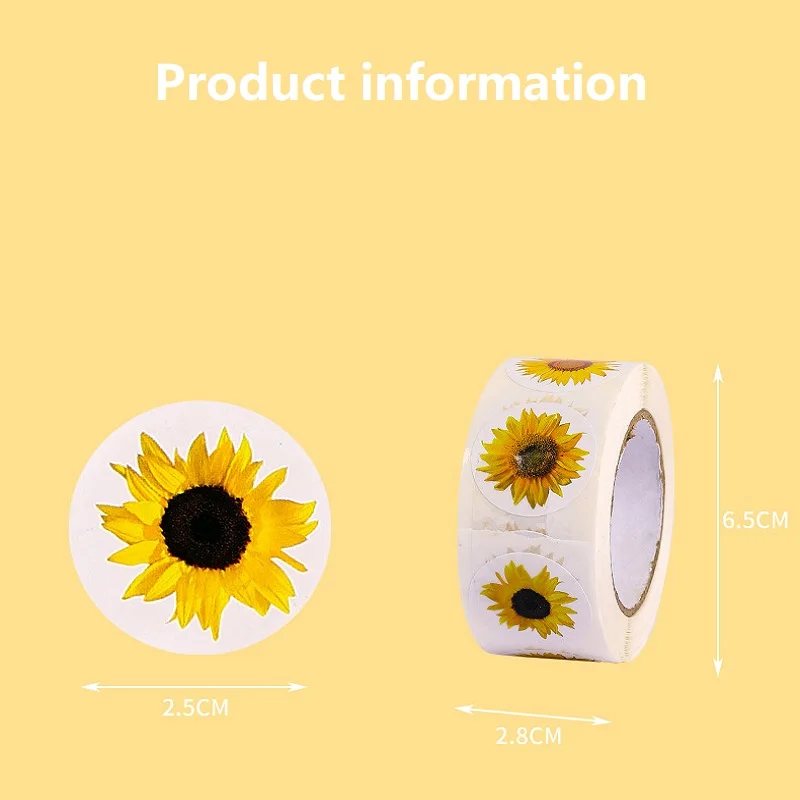 100-500PCS Sunflowers Stickers Packaging Stickers Roll Home Made Small Lables for Kids Pack Rolling Photocard Decor roll packaging stickers,packaging stickers,decorative stickers,floral stickers,decorative labels stickers,paper stickers,adhesive stickers