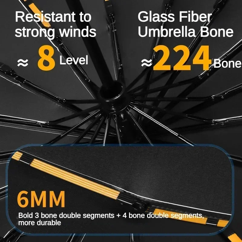 224 Bone Automatic Folding Men's Umbrella,16K Windproof Strong Storm-resistant Large Strong Parasol Umbrellas Women Sunshade