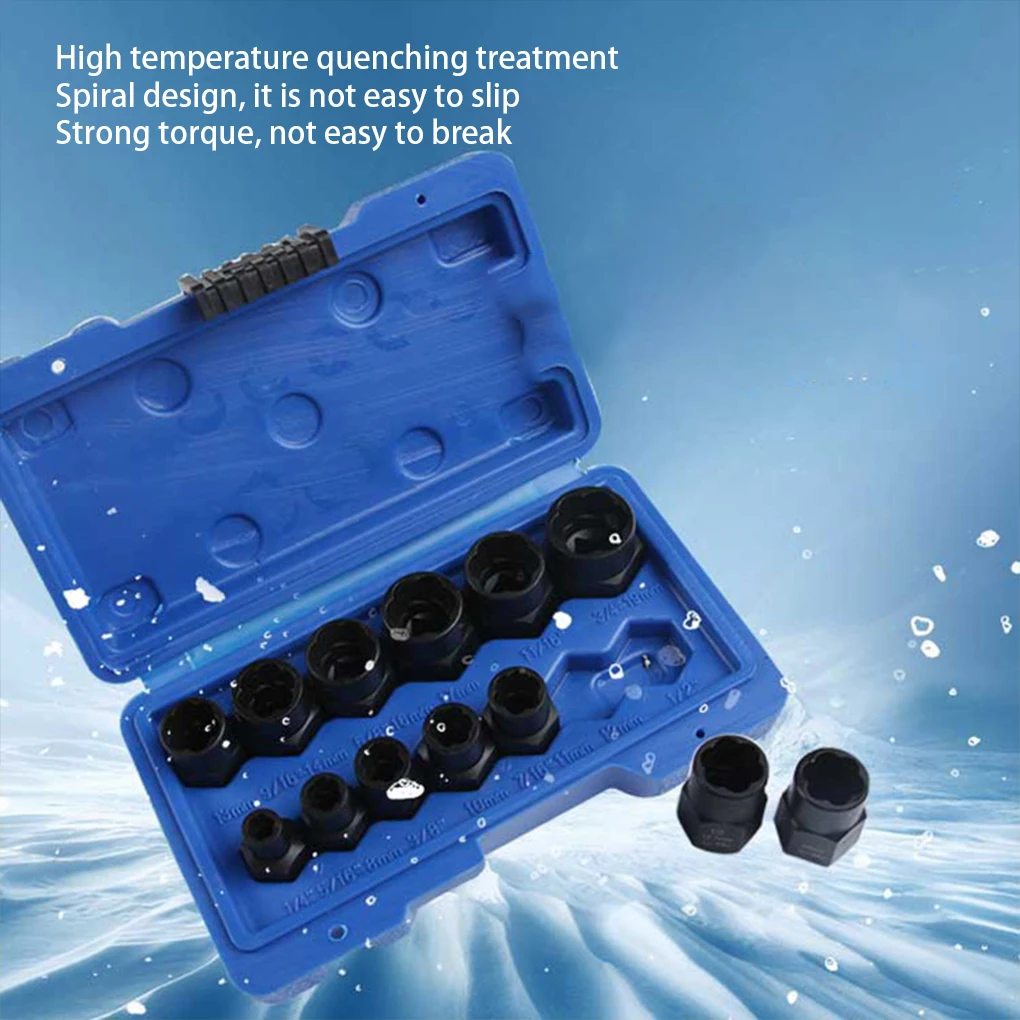 

13 Pieces Set Screw Steel Extractor Storage Box Home Broken Bolts Remover