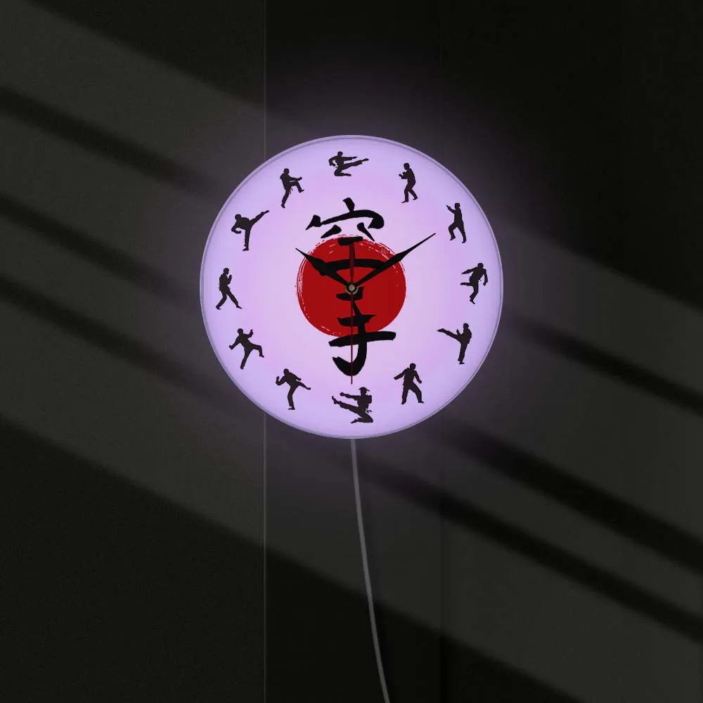 Fistfight Karate Wall Decor Hanging Silent Wall Watch Japanese Martial Arts Karate Silhouettes Living Room Decorative Wall Clock 5