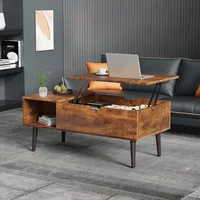 Lift Top Coffee Table for Living Room, Small Rising Wooden Dining Center Table with Storage Shelf, Café Tables 1