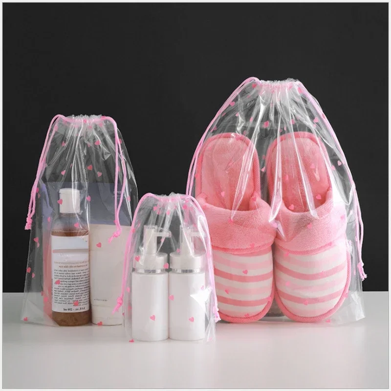 PVC Transparent Drawstring Cosmetic Bag girl Clear Makeup Bag Women portable Waterproof Beauty Case Travel Toiletry Bags 1Pcs