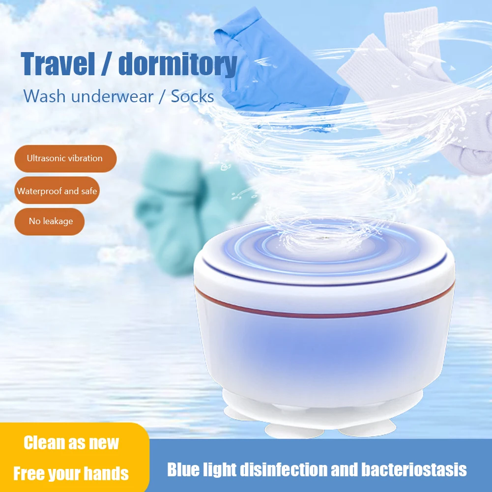 Automatic Washing Machine Blue Light Sterilization Mini Ultrasonic Turbo Washer Low Noise for Intimate Clothes Socks Towels