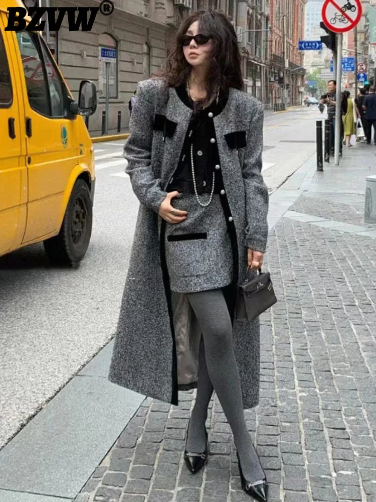 

BZVW Temperament Elegant Long Coat+high Waist Skirt Two Piece For Women Clothing 2023 Winter New Trend Female Sets 25X4061