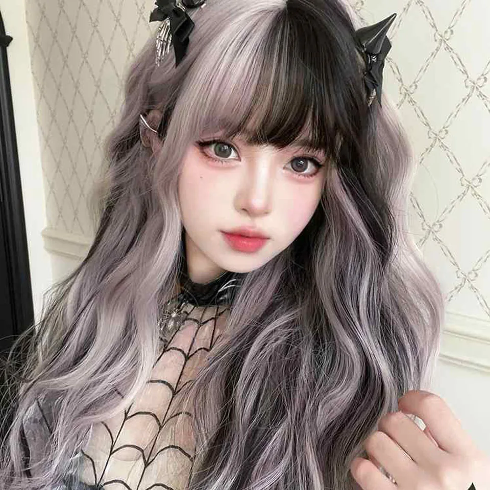 Brown Black Synthetic Wig with Ash Highlight for Women