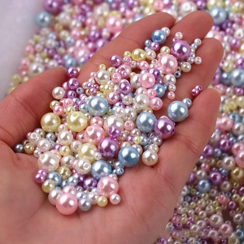 Imitation Pearl Beads 144Pcs Colorful With Hole 3-8mm Round Resin Pearl Ball Beads Spacer Loose for DIY Jewelry Craft Make
