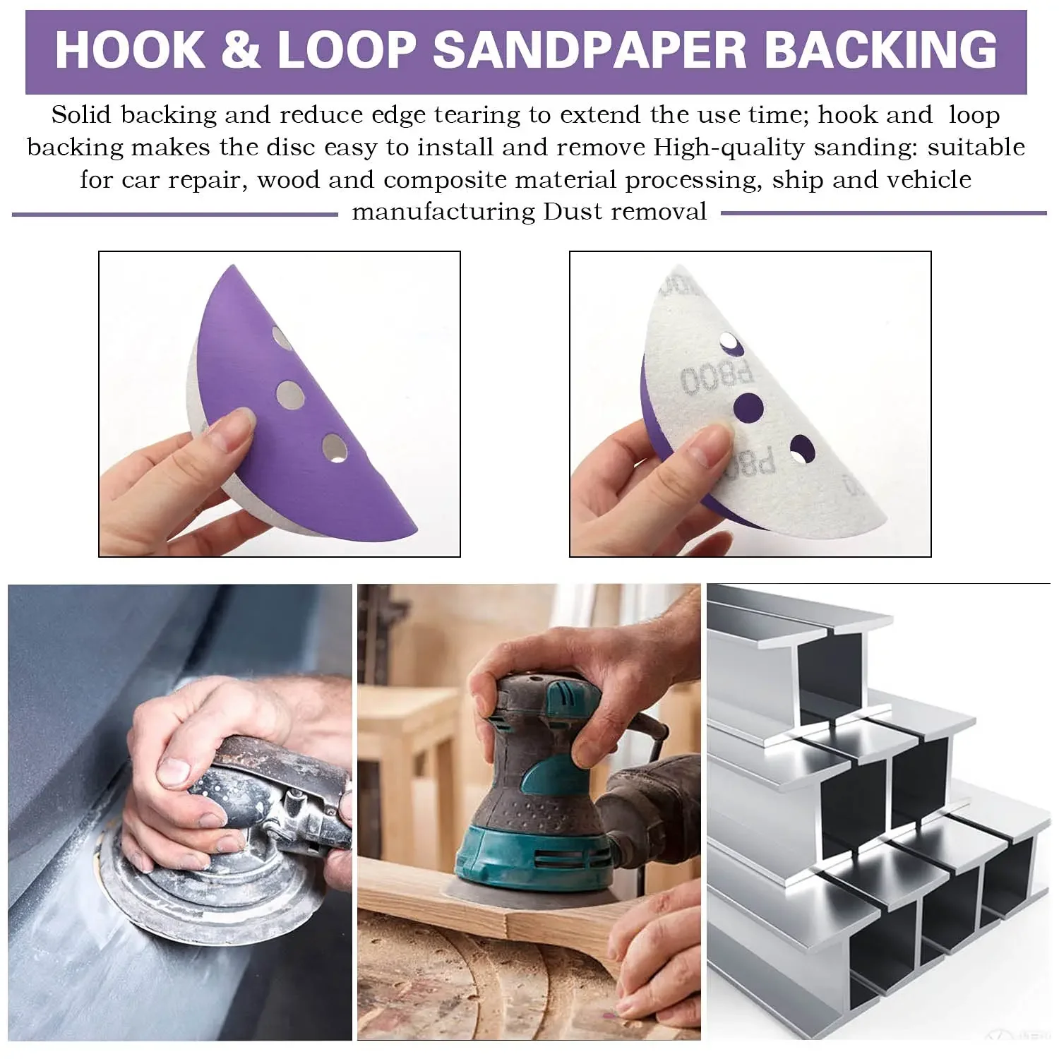 Sandpaper Set 90 Pcs 5 Inch 8 Holes Hook & Loop 60-800 Grit